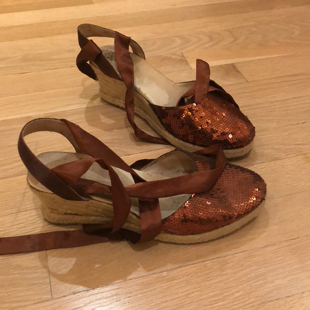 Tie up sequin espadrilles heels